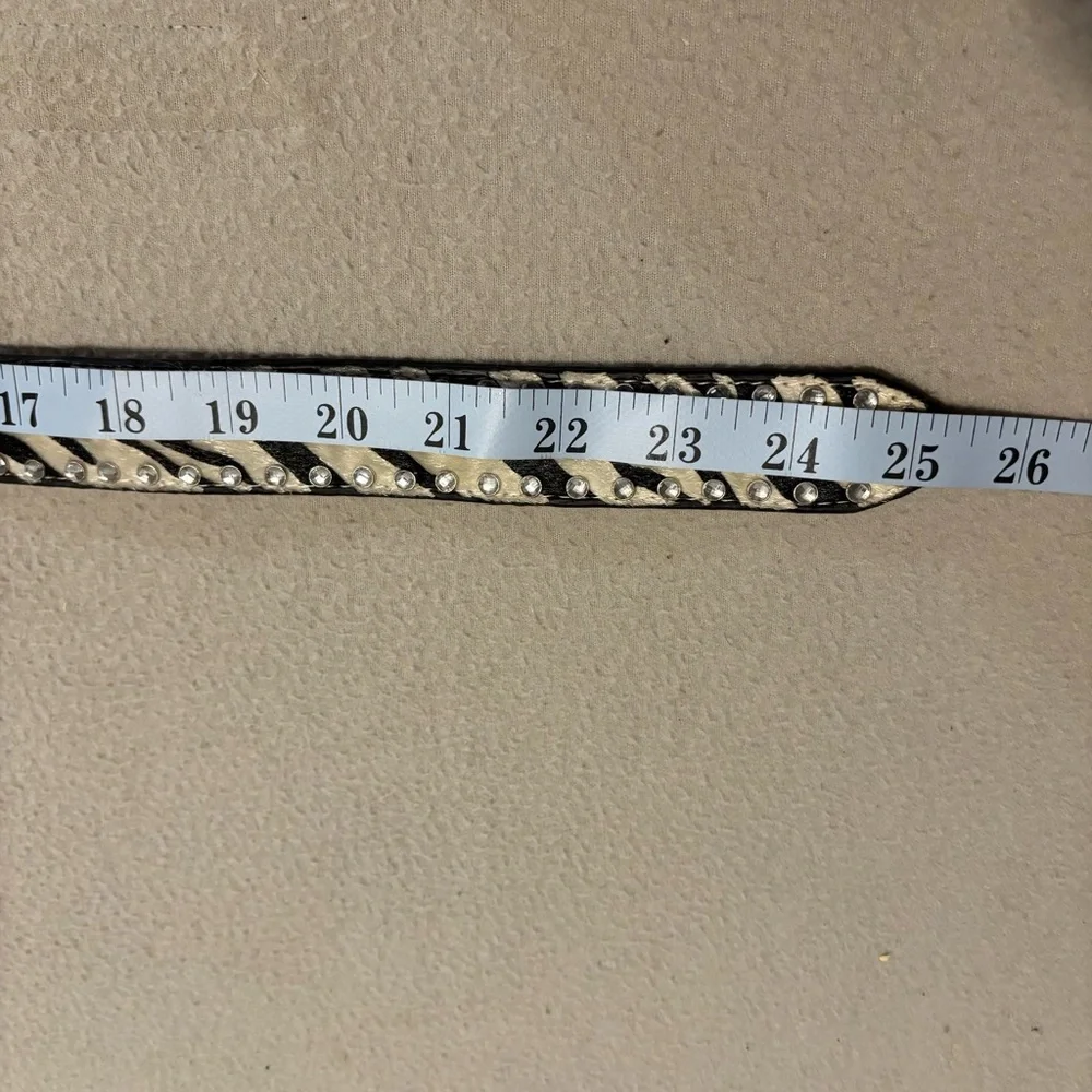 Nocona Western Belt Girls 20 Zebra Print Calf Hair Scalloped Edges Rhinestones